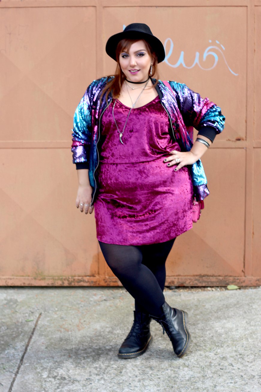 roupa de balada plus size jaqueta de paete vestido de veludo 3